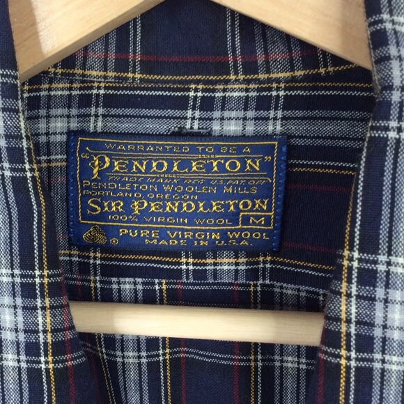 Pendleton Shirt Mens Size Medium Navy Blue Plaid Long Sleeve Button Down Wool - Picture 6 of 6
